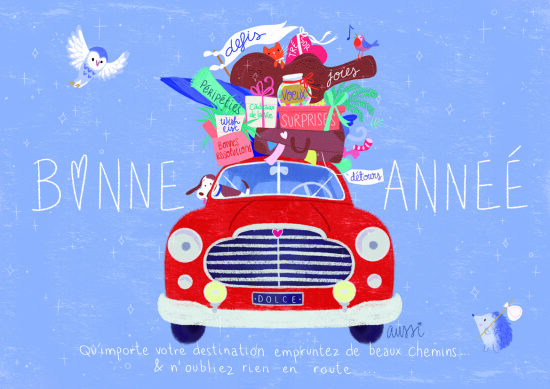 carte de bonne année - voiture vintage - voeux