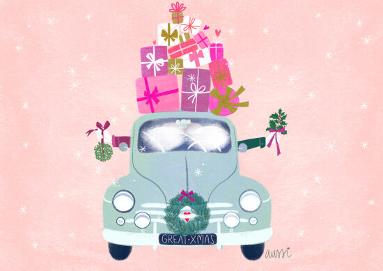 noël - voiture - vintage - cadeaux - famille